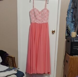 Mori Lee Coral Lace Maxi Dress